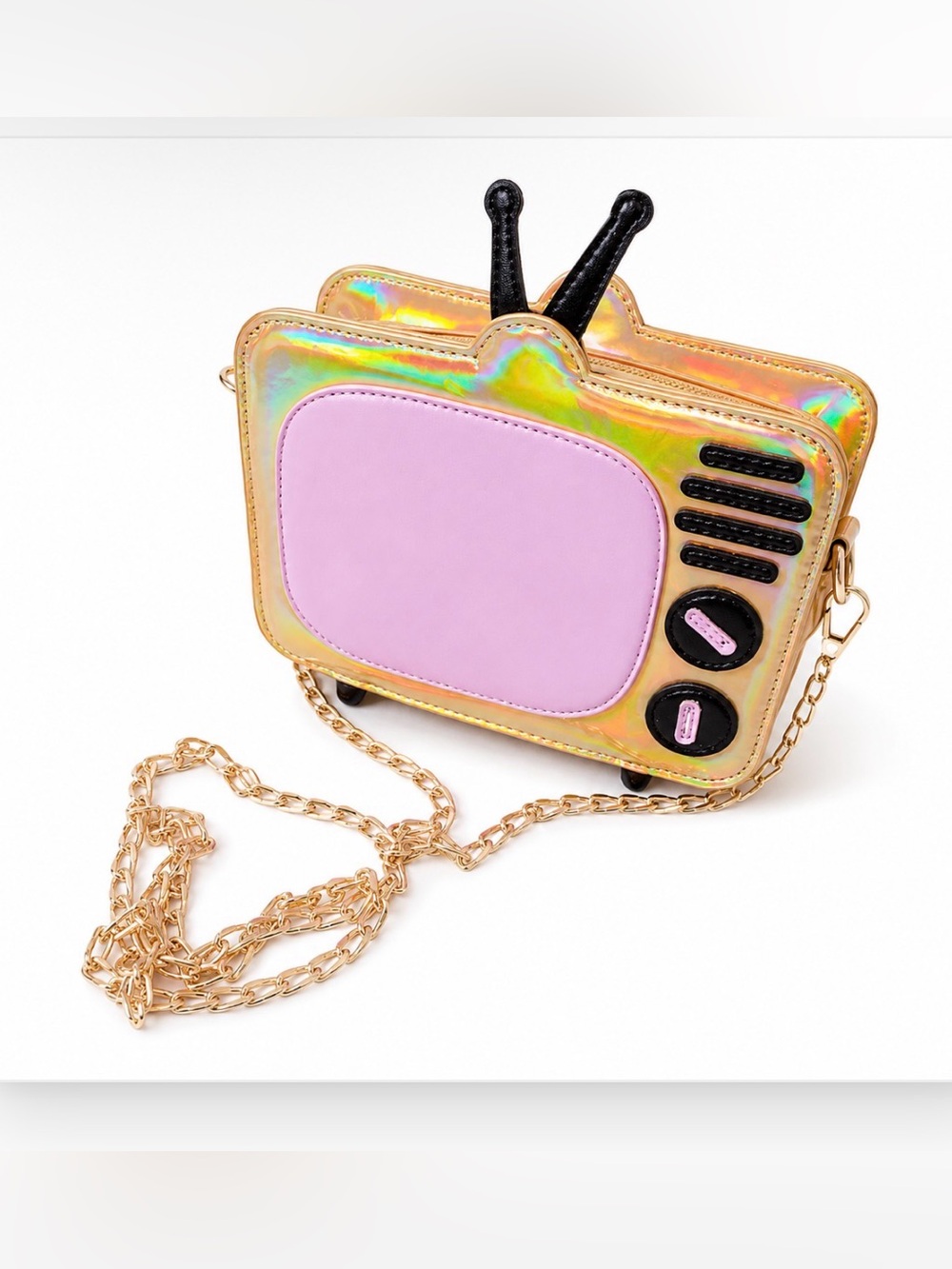 Retro Holographic Gold TV Crossbody/Clutch - Boutique